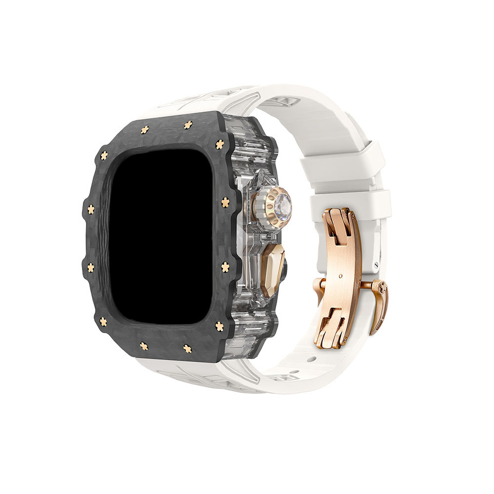 

HUALIMEI Часы Strap Apple Compatibility Fluoroelastomer Material 165mm~210mm 60mm, Transparent middle frame + original rose gold butterfly buckle white strap