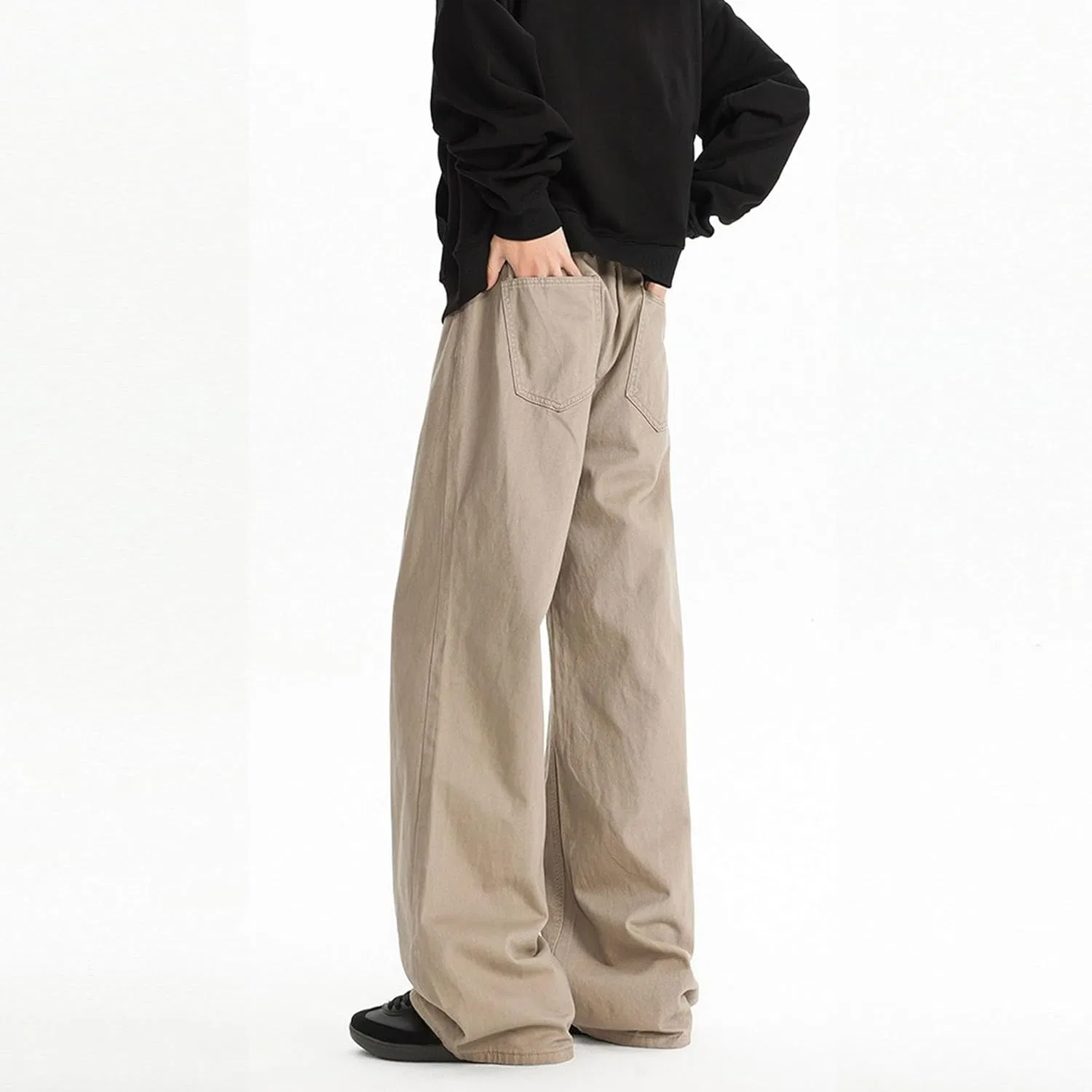 Джинсы широкие Y2K, Casual, Loose Fit, Khaki — фото 4