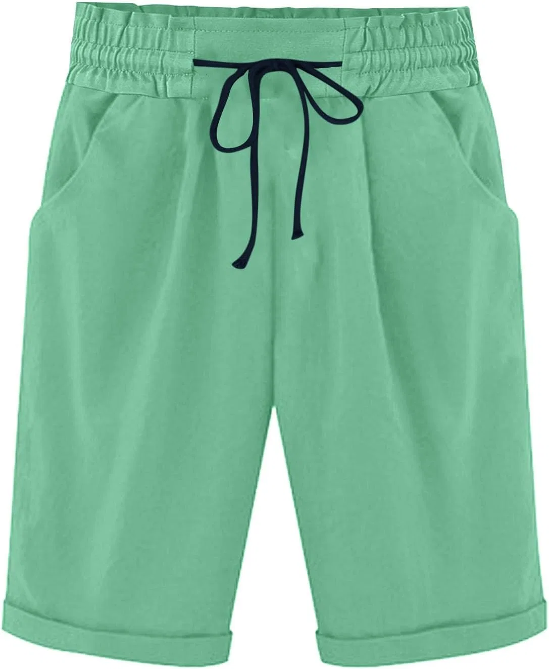 Женские шорты до колен, эластичный пояс, с карманами, A04_mint Green
