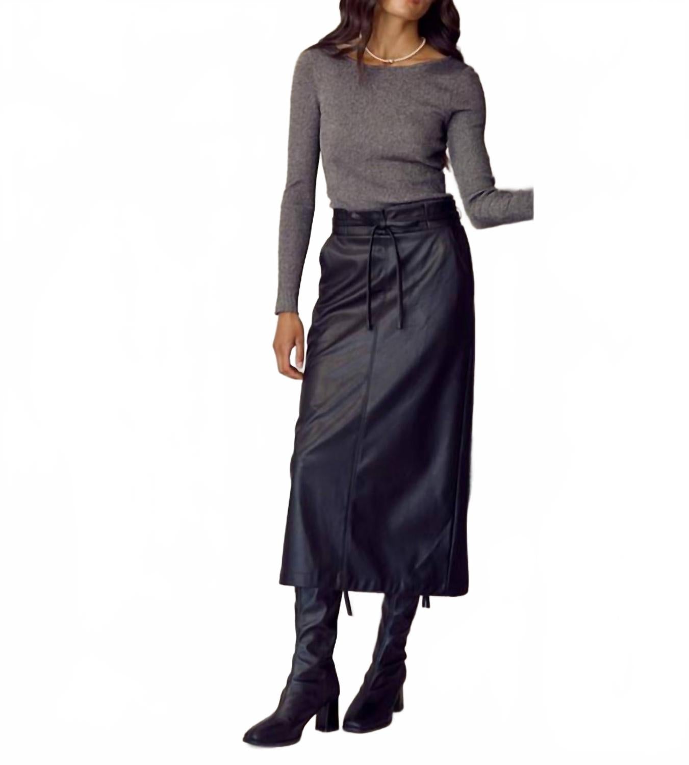 

Черная миди-юбка с завязкой на талии из искусственной кожи Great Escape Lalavon