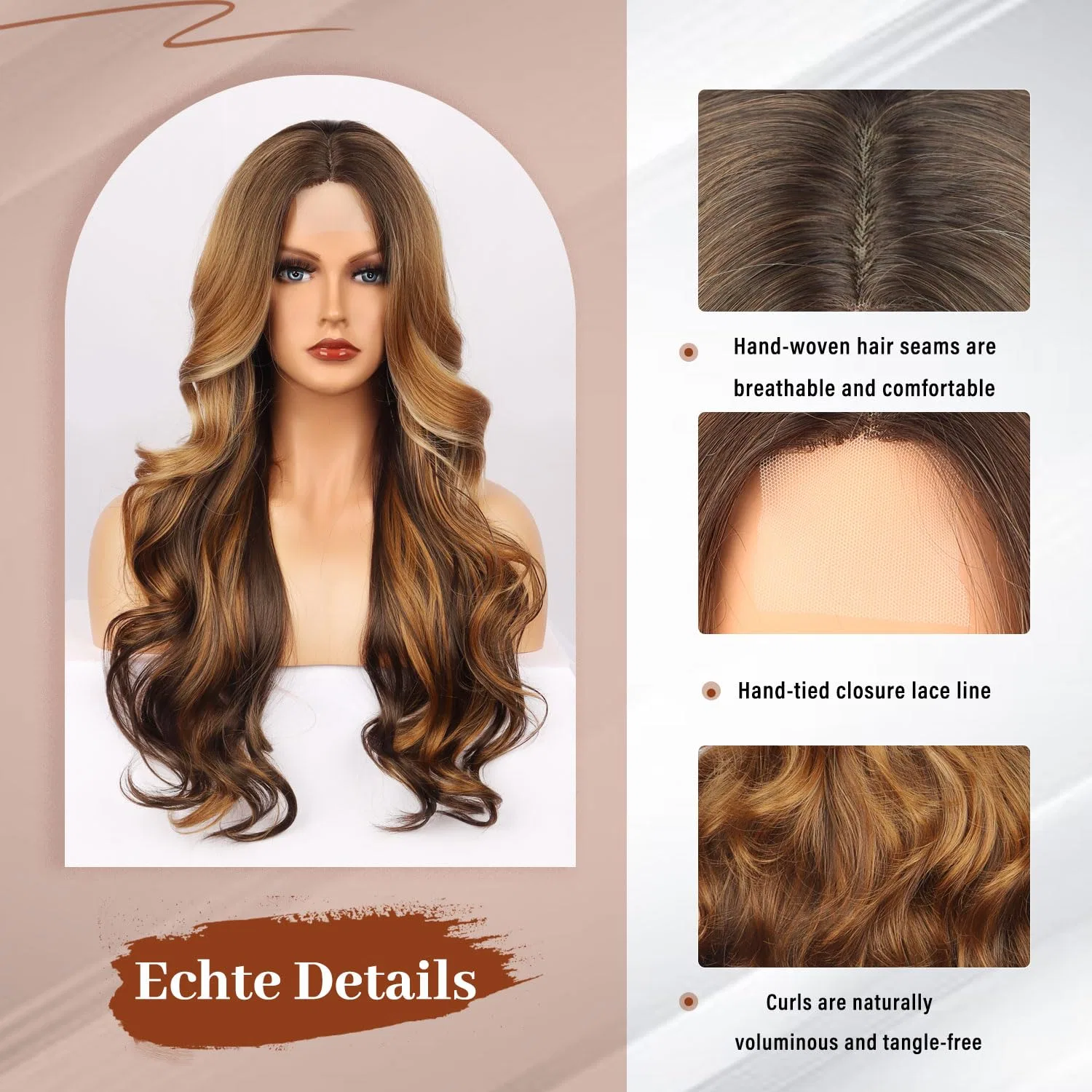 Длинный волнистый парик из синтетического волокна Fulang Hair, Brown With Gold — фото 2