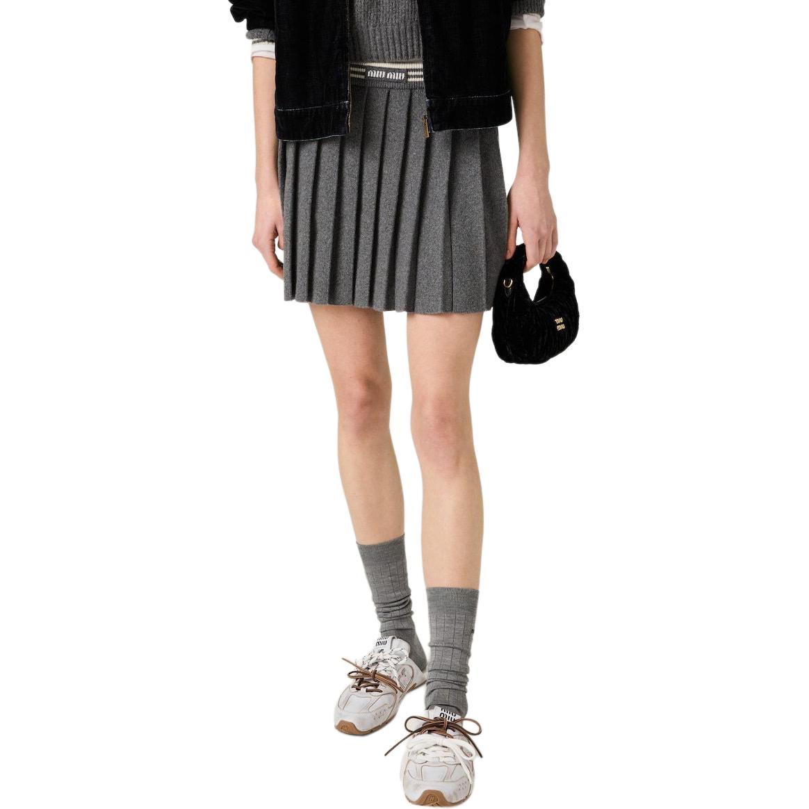 Плиссированная вязаная мини-юбка MIU MIU, серый — фото 4