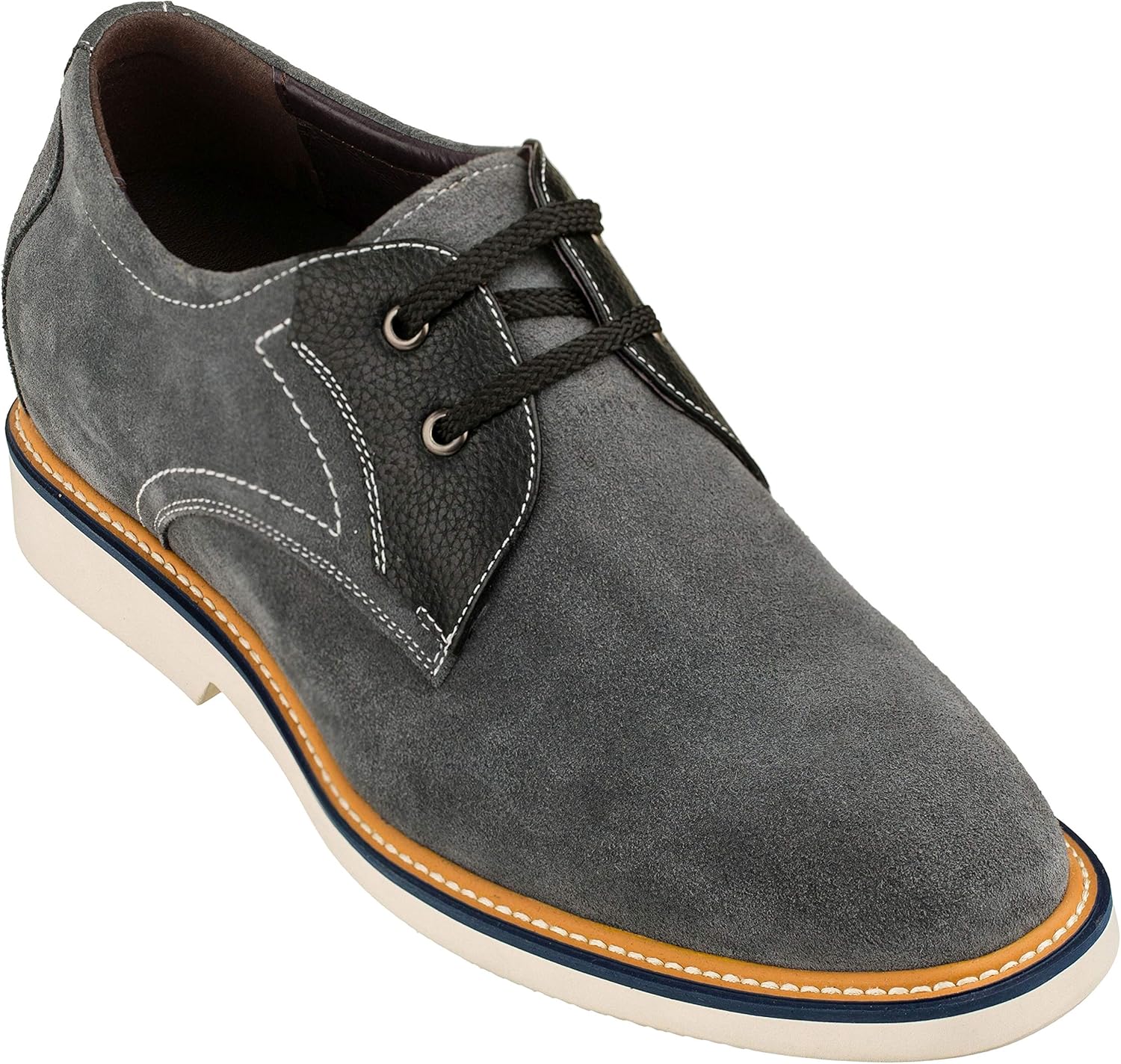 

Мужские невидимые обувные подъемники CALTO - серо-черные оксфорды из нубука на шнуровке - повседневные - прибавка в росте 7 см - Y42023 - размер 8 D(M) US