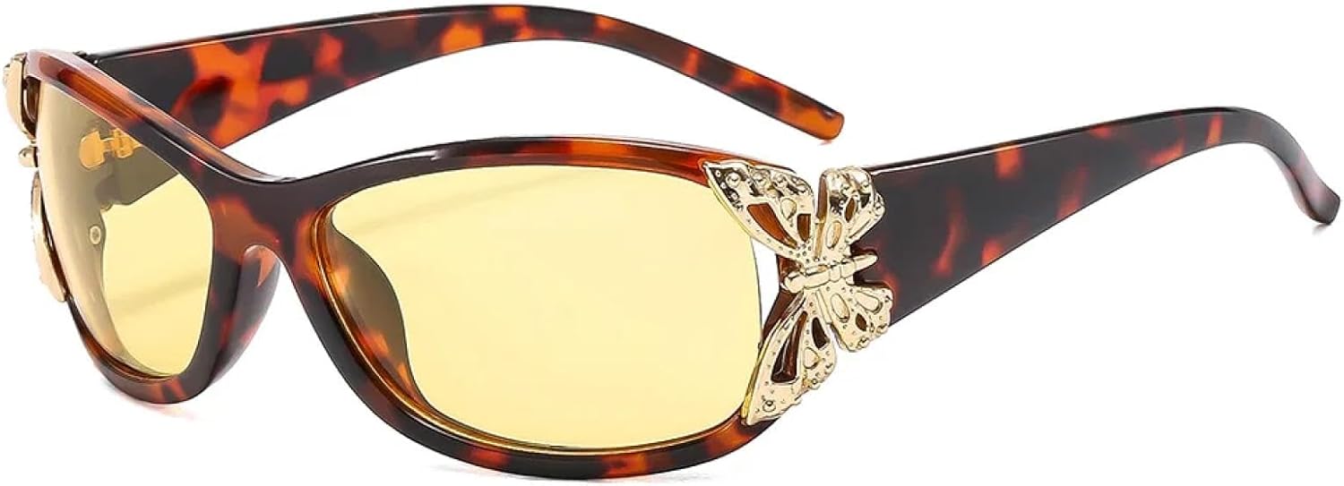 

Солнцезащитные очки-бабочки в крупной оправе для женщин и мужчин, роскошные винтажные солнцезащитные очки в стиле панк с защитой от УФ-излучения UV400 TYUVIVO, Leopard Yellow