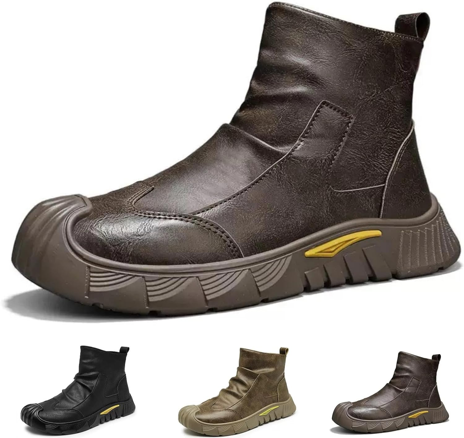 

Мужские ботинки с стальным носком, водонепроницаемые, с противоскользящей подошвой, высокие тактические ботинки для работы и походов на улице Macefil, коричневый