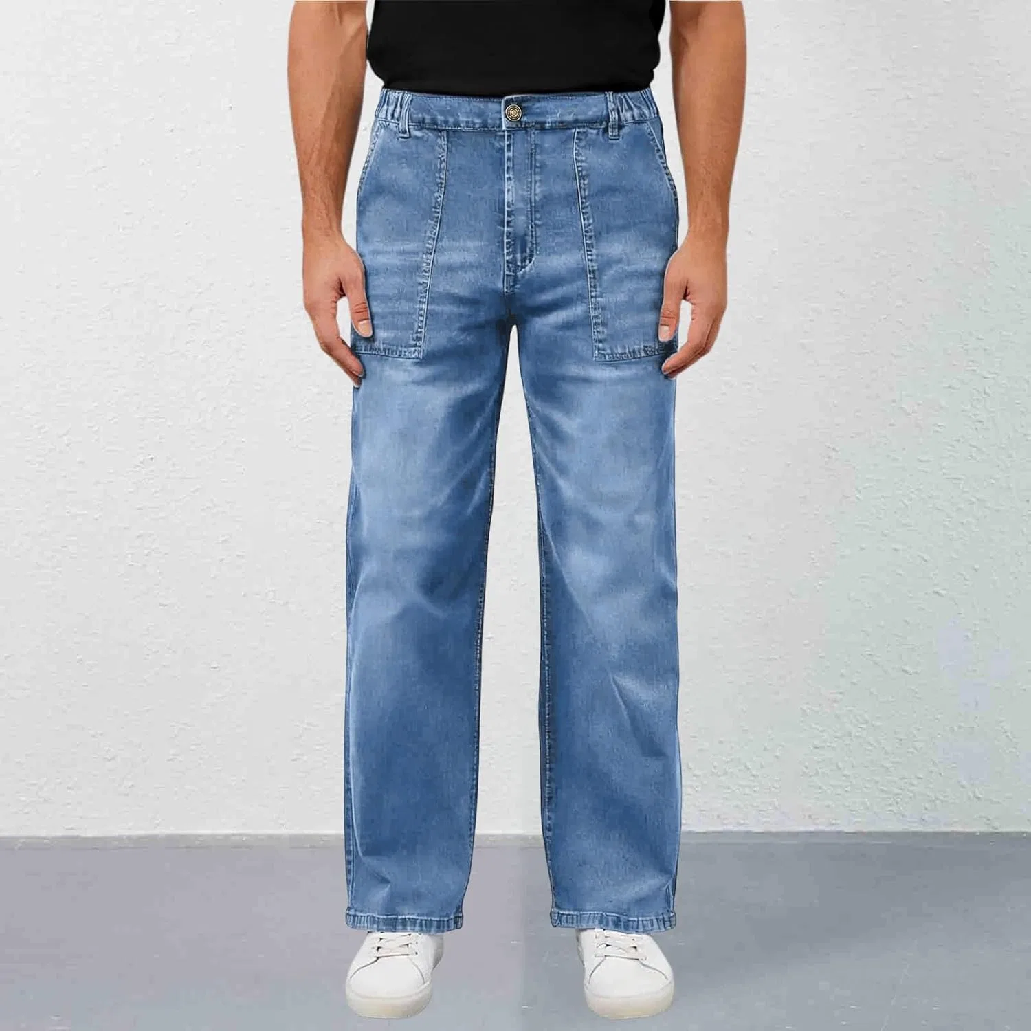Джинсы мешковатые Men's Elastic Waist, Light Blue — фото 3