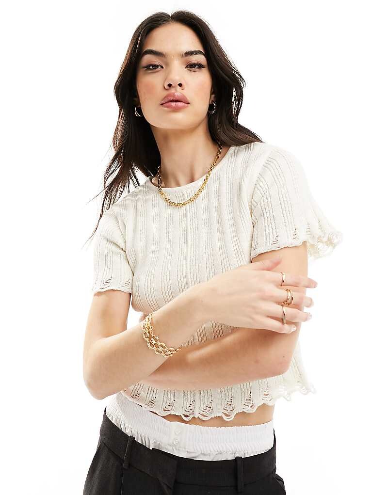 

ASOS DESIGN Кремовая трикотажная футболка в рубчик для малышей =