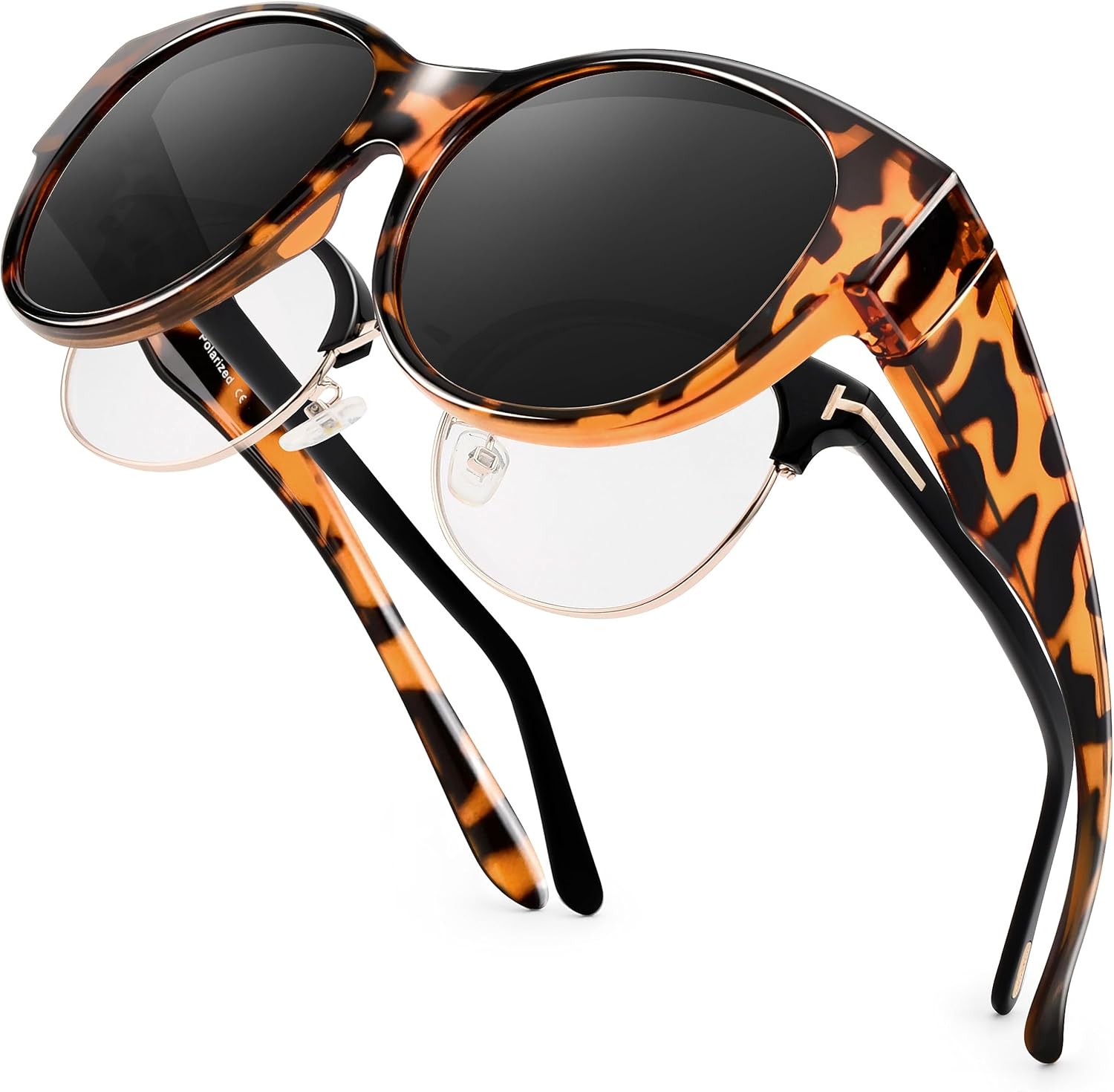 

Поляризованные солнцезащитные очки поверх обычных очков для женщин, солнцезащитные очки-«кошачий глаз», модные солнцезащитные очки с защитой от УФ-излучения UV400 Paukis, P08 Glossy Tortoise/Grey Lens