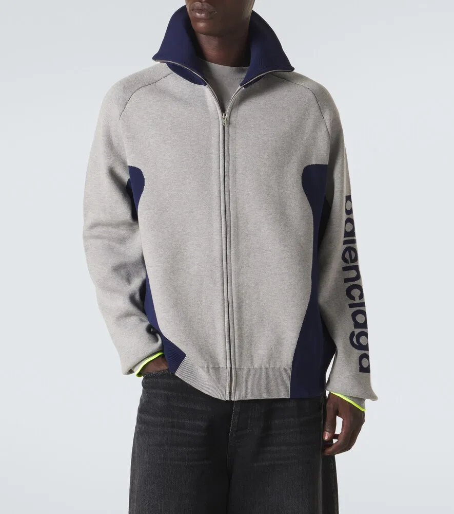 Кардиган на молнии из смесовой хлопковой ткани Bodies Balenciaga, серый — фото 3