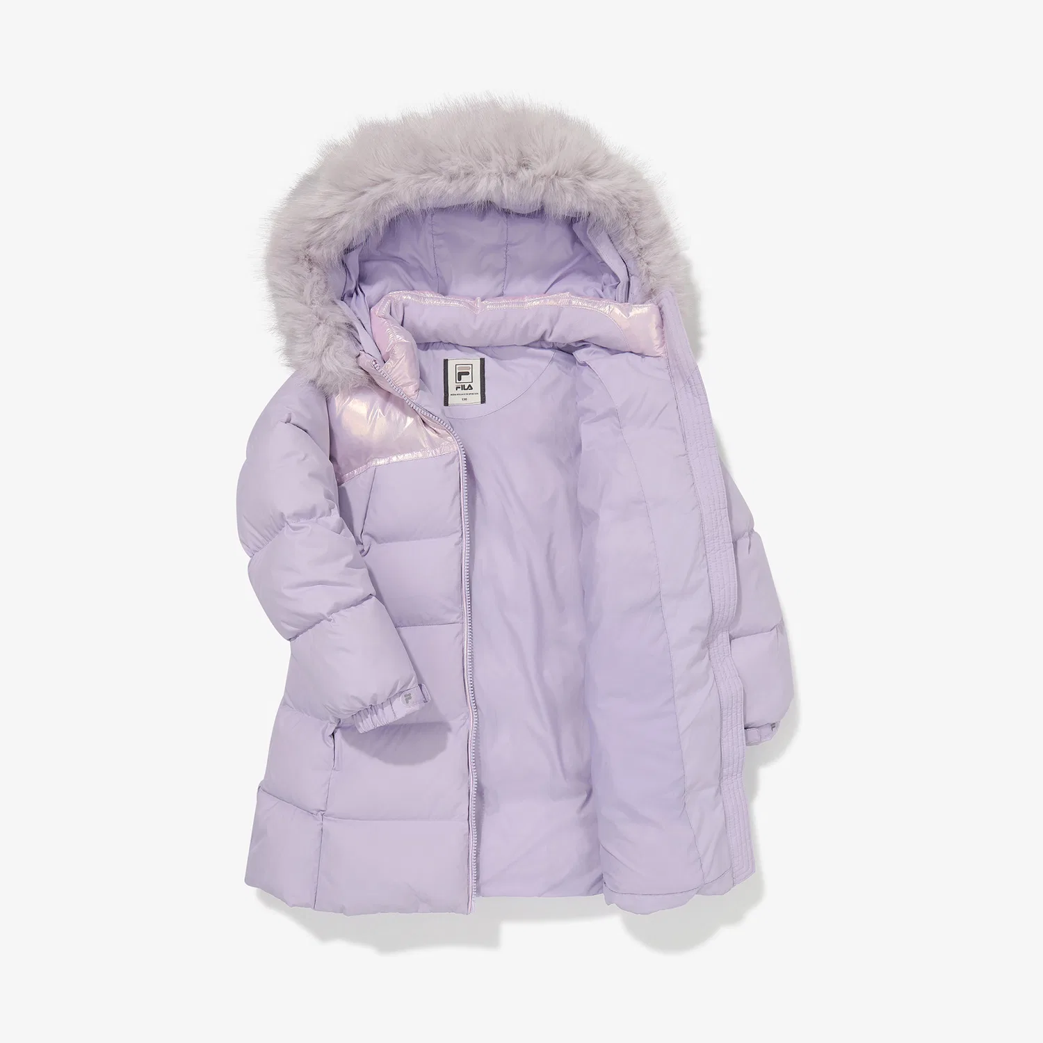 Детский длинный пуховик с поясом глянцевый тёмно-синий от Fila Kids — фото 3