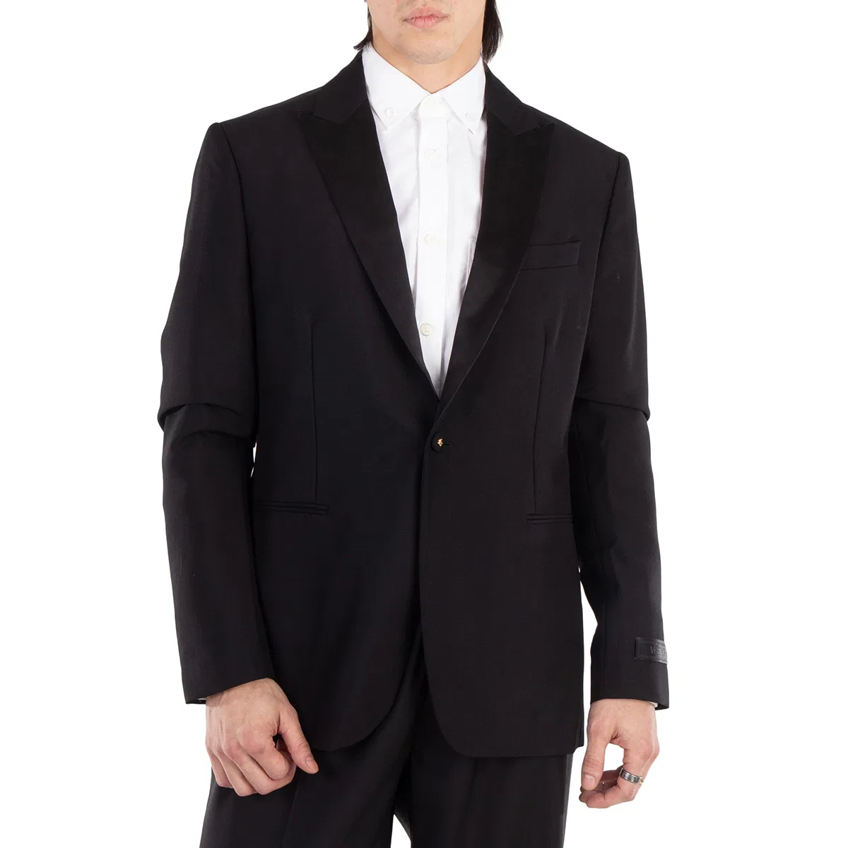 Блейзер однобортный с атласной отделкой Satin-Trim Single-Breasted Blazer Versace, Black