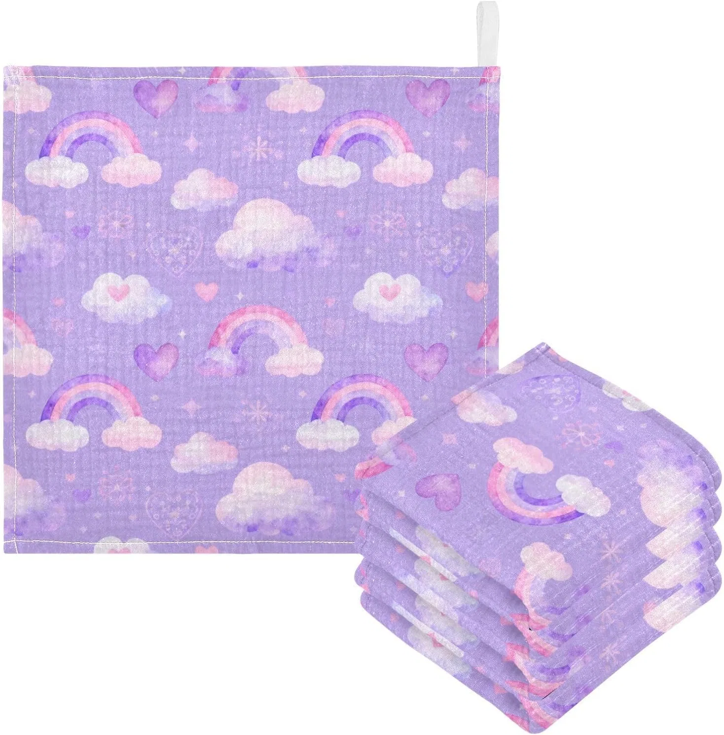 Мочалка из муслина 30x30 см, 4 слоя, GuoChe, Радуга и облака — фото 3