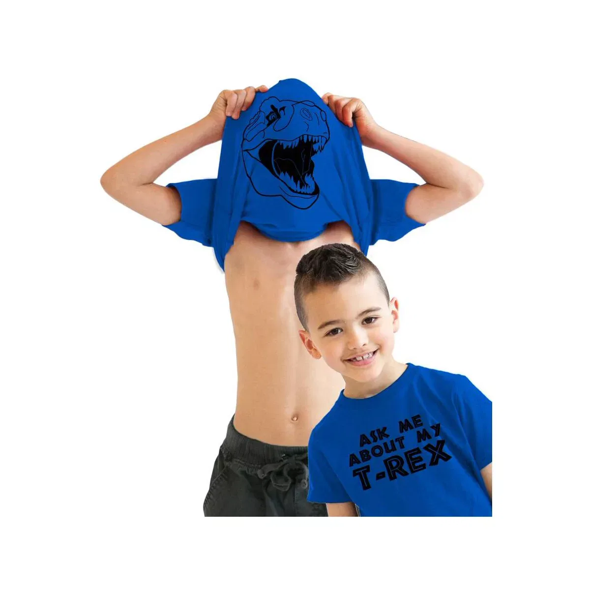 Детская футболка с принтом Ask Me About My Trex Crazy Dog T-Shirts, Inc., Blue — фото 2