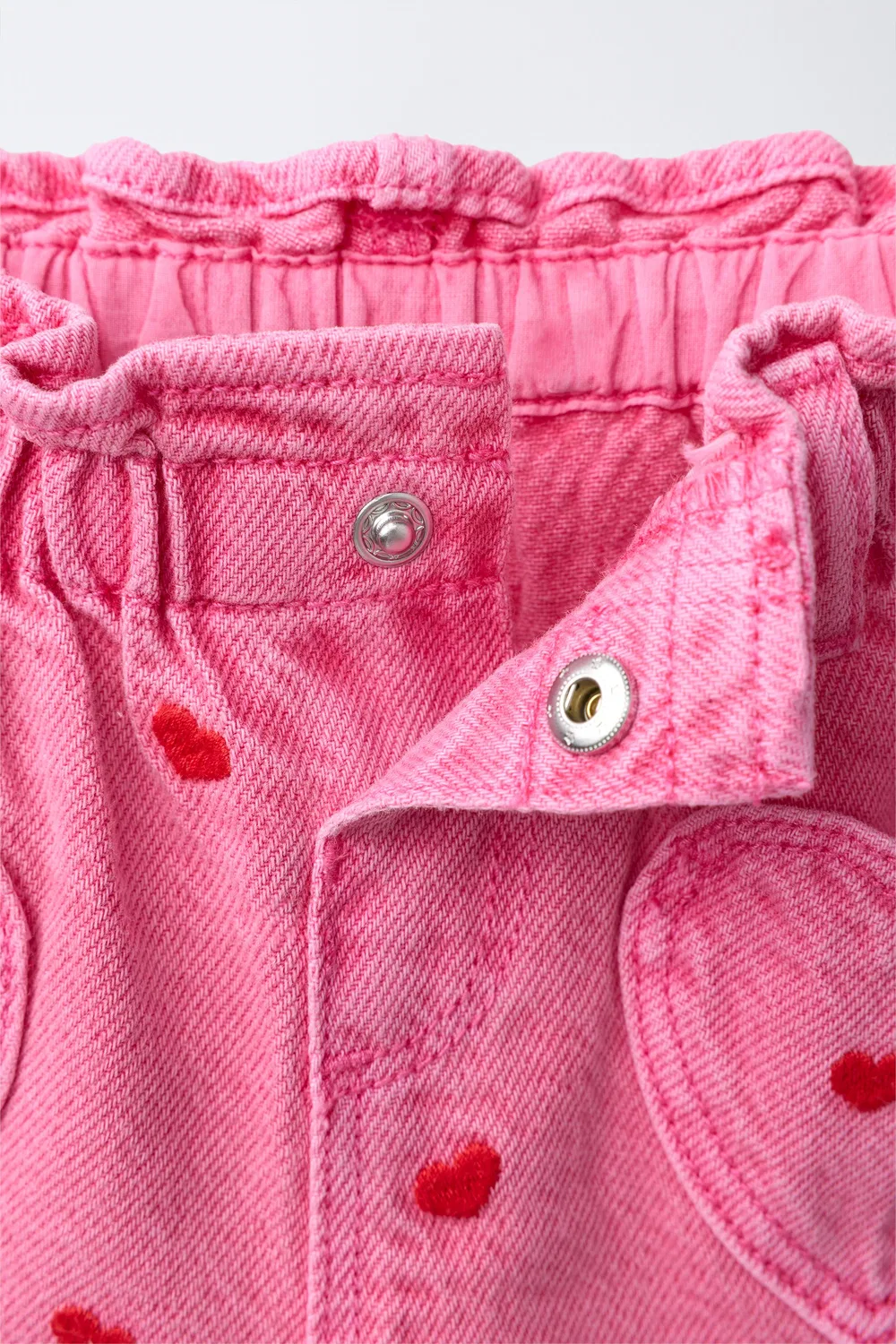 Джинсовые шорты-бермуды с вышитым сердечком ZARA, Pink — фото 3