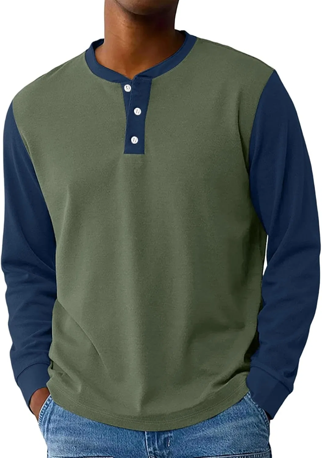 Мужская футболка с длинным рукавом реглан Color Block, Army Green