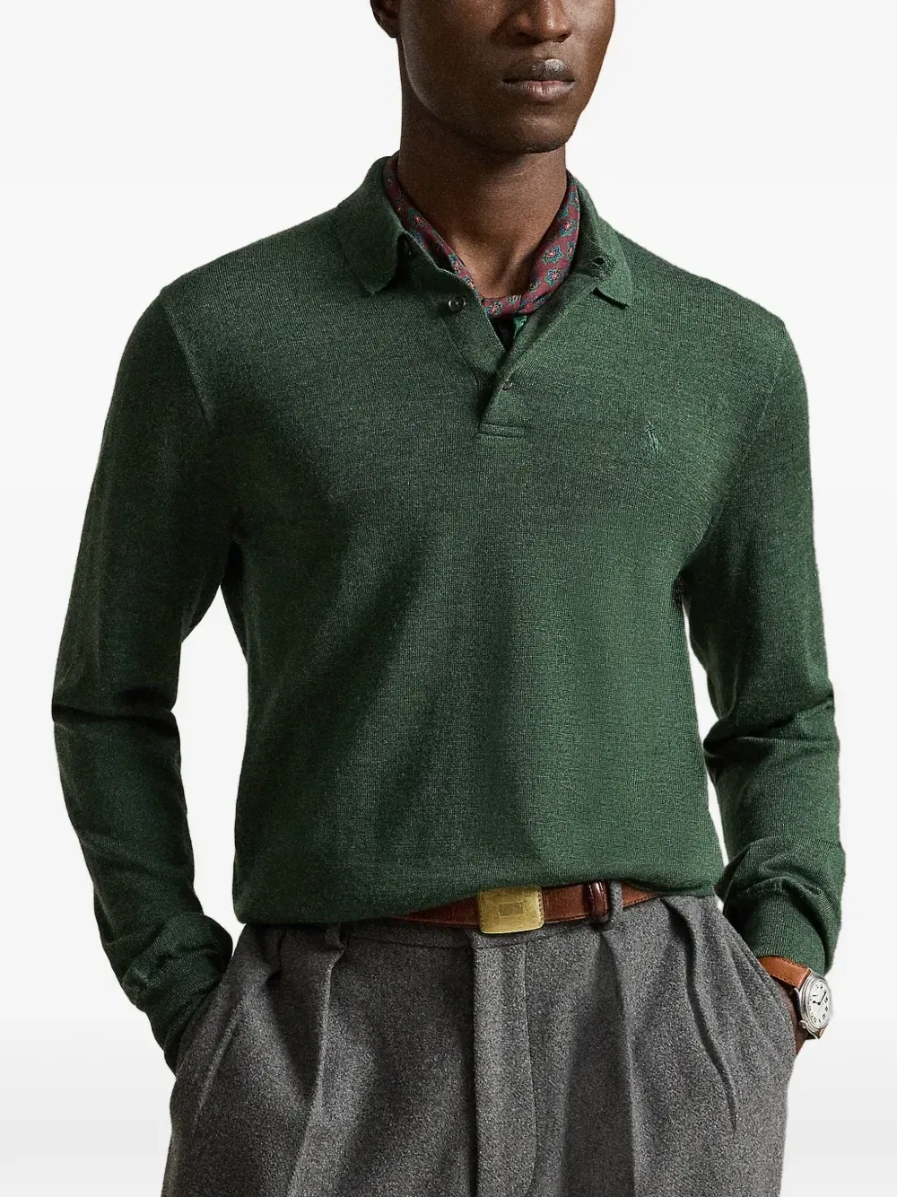 Джемпер-поло из стирающейся шерсти Polo Ralph Lauren, зеленый — фото 3
