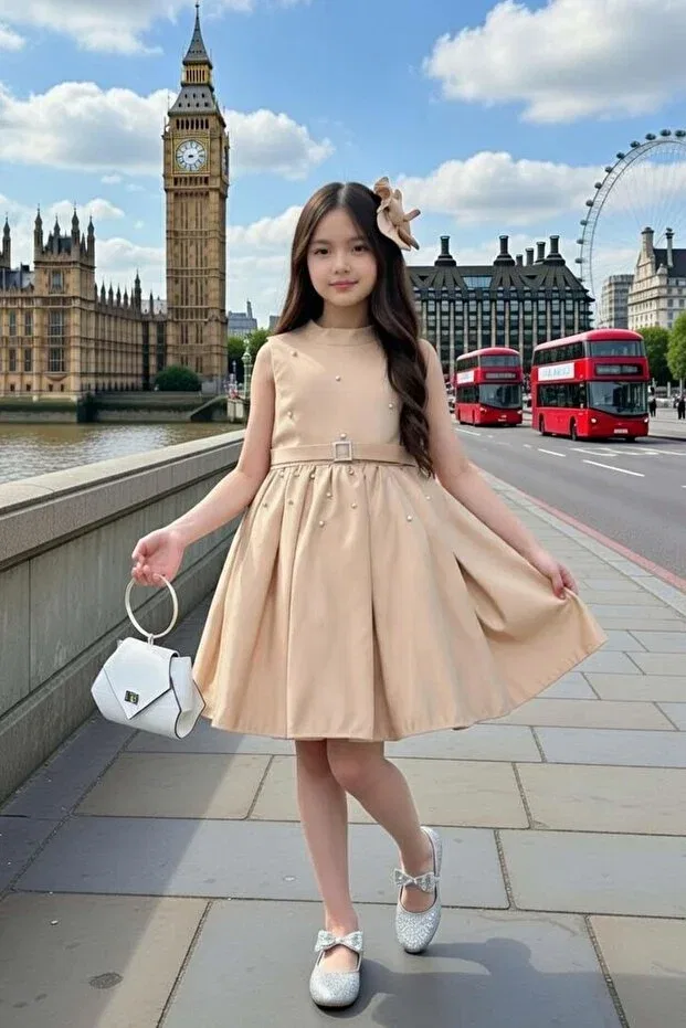 Детское платье для девочек с принтом Riccotarz, Beige