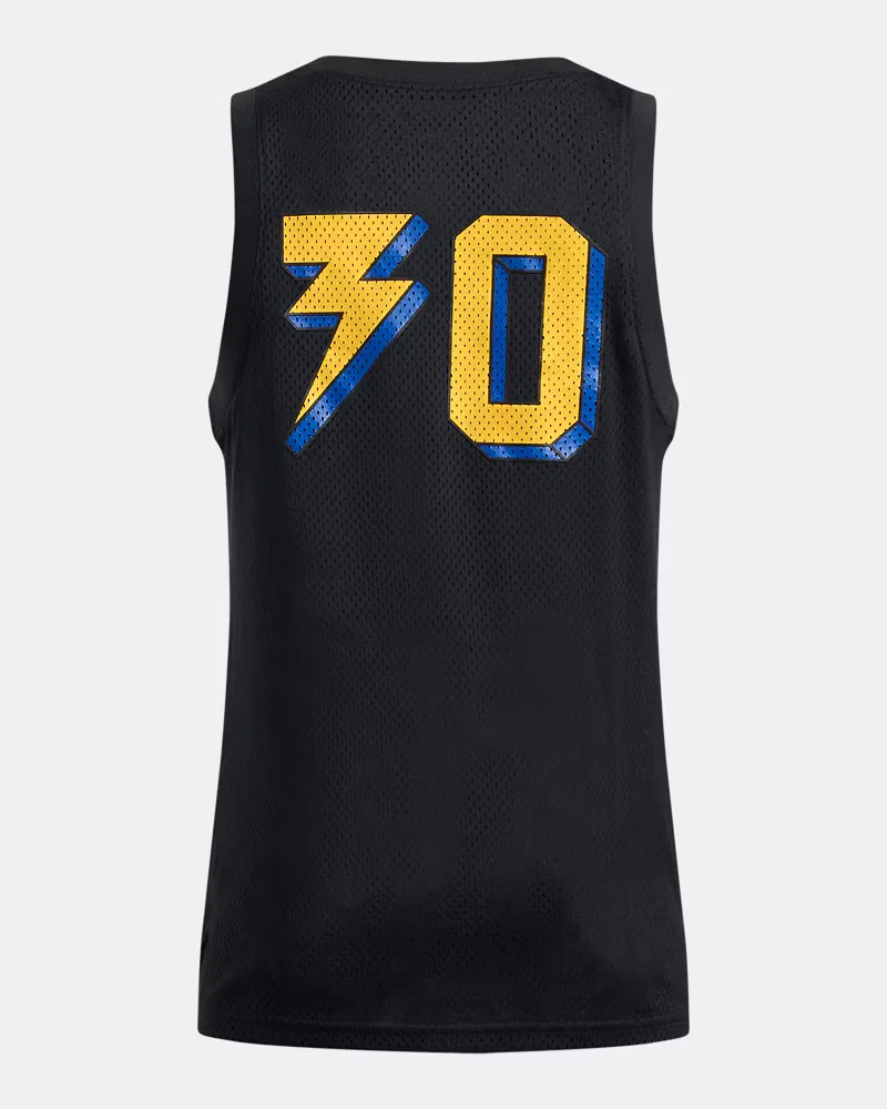 Майка детская дышащая из сетчатого полотна Curry UnderArmour, Black/Taxi — фото 2