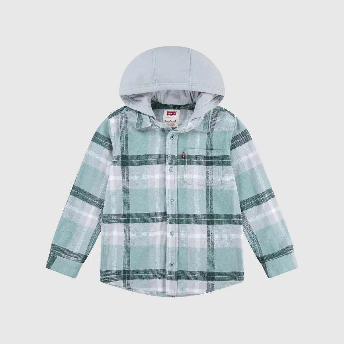 Фланелевая рубашка с капюшоном для мальчиков 8-20 лет Levi's, Aquifer - Green