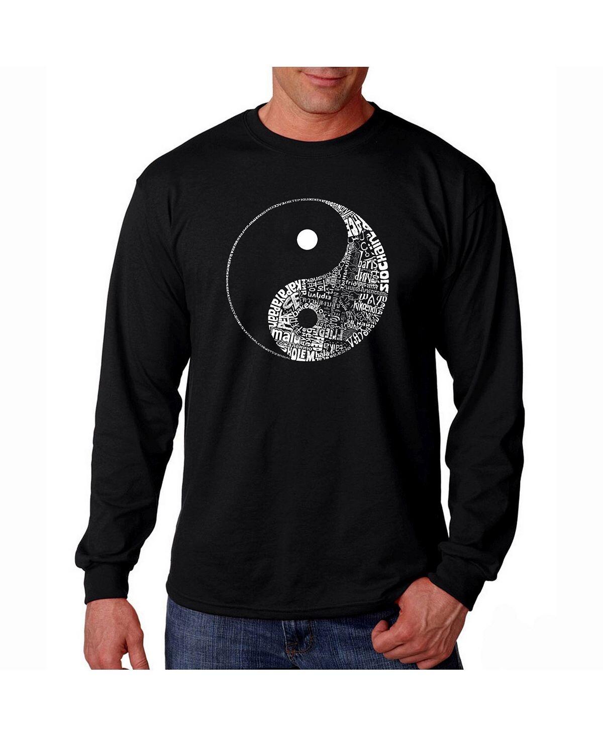 

Мужская футболка с длинным рукавом word art - yin yang LA Pop Art, черный
