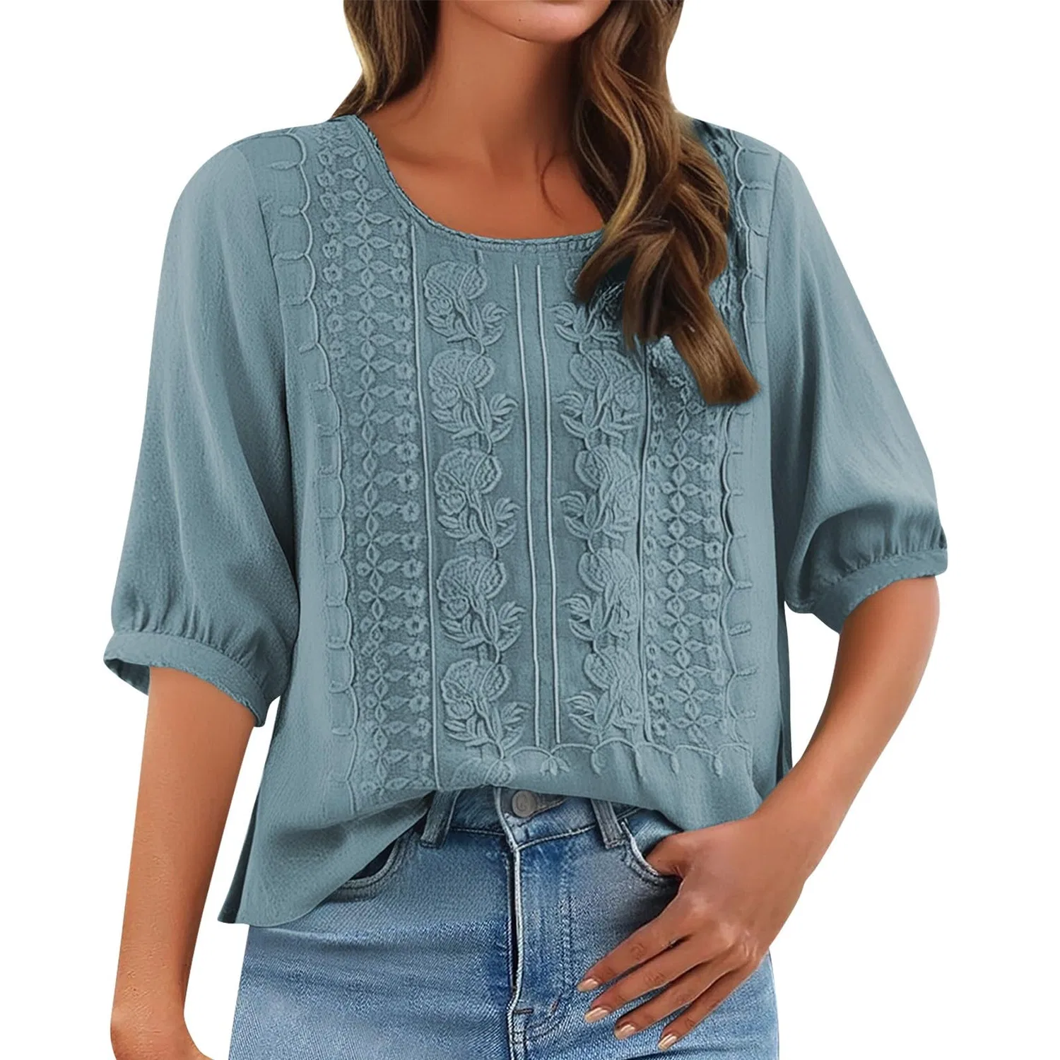 Женская блуза с вышивкой Chinese Tunic из льна, Blue