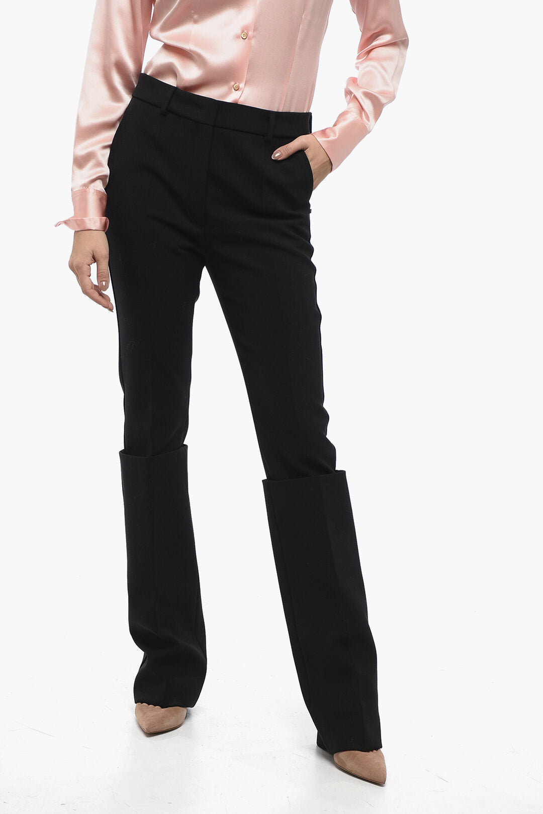 

Брюки Sportmax Stretch из шерстяной ткани для отдыха с отворотами, черный
