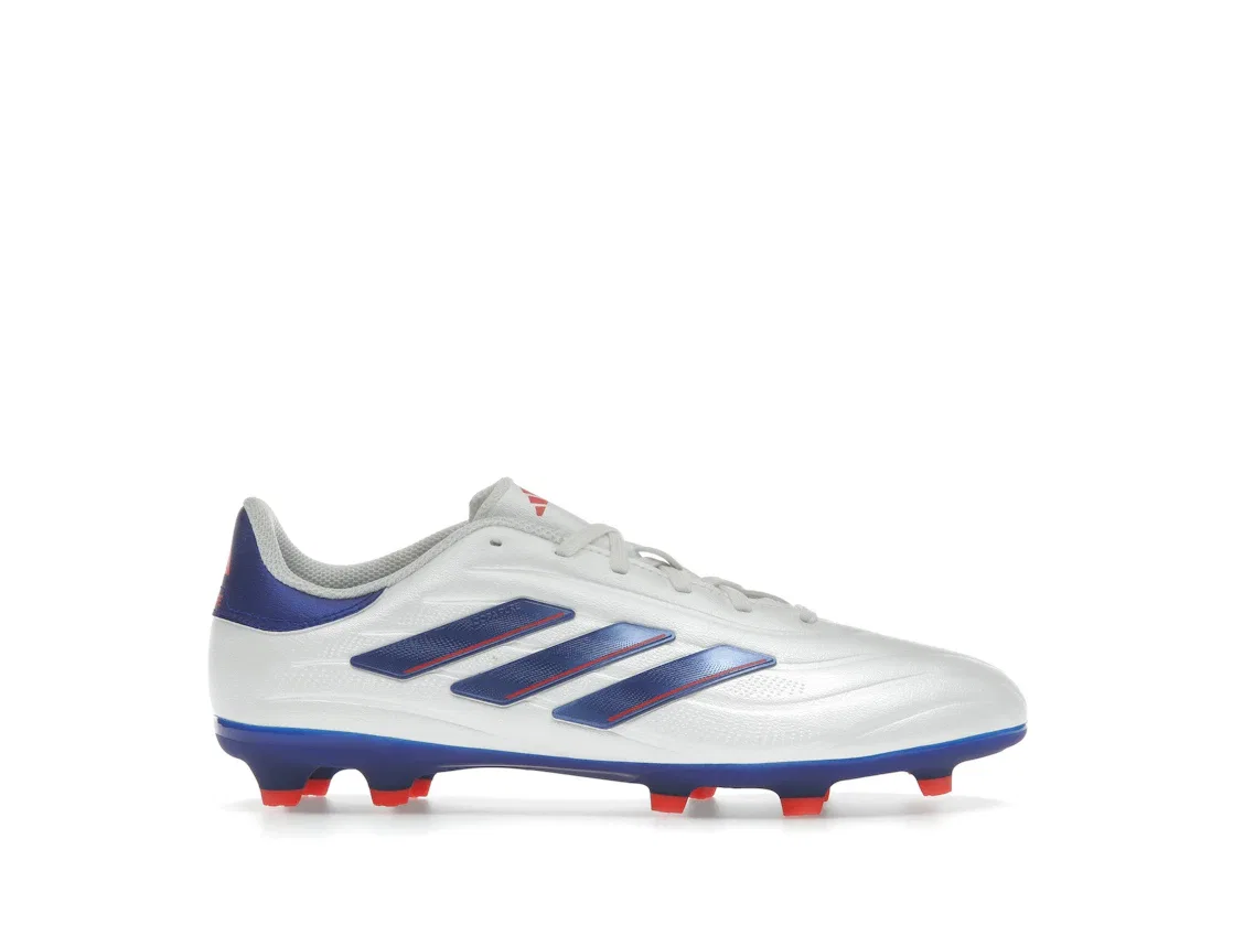 Детские бутсы футбольные с фиксированной подошвой Adidas Copa Pure 2 League FG, Cloud White Lucid Blue Solar Red