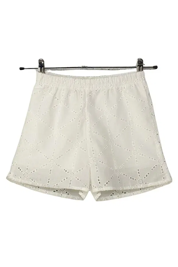 Детские шорты для девочек хлопковые White fisto embroidered Wakawakakidsstore, Ecru