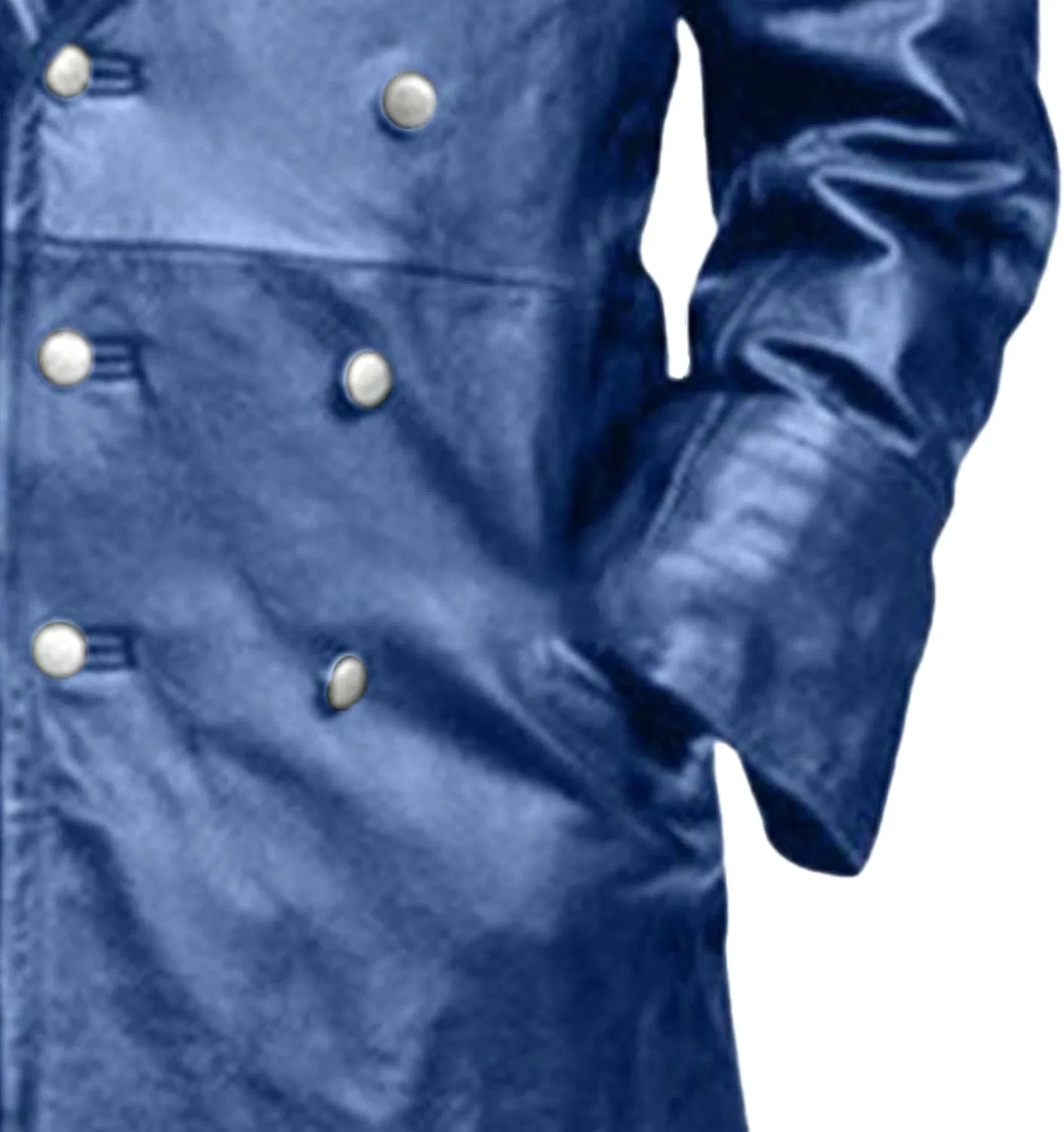 Мужское кожаное пальто с длинным рукавом, Vintage Bomber Faux Leather Jacket, синий — фото 4