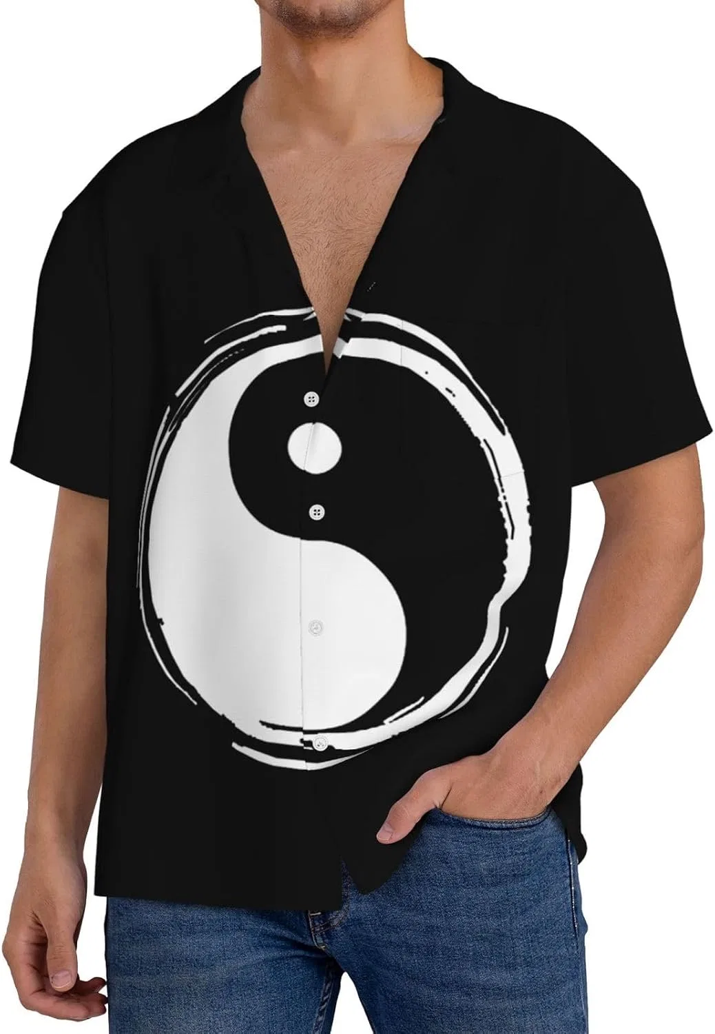 Мужская свободная рубашка с коротким рукавом Yin Yang Tiayead, Black