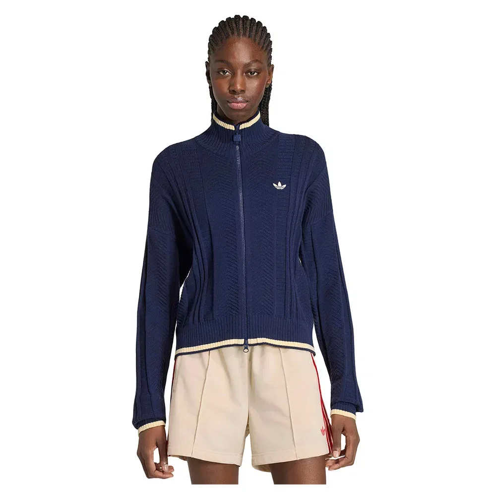 Свитшот с полной застежкой-молнией Cable Knit Firebird Adidas Originals, синий
