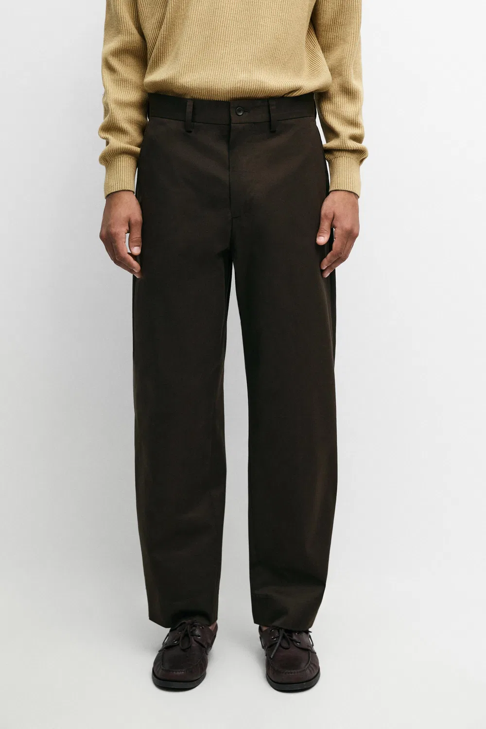 Брюки Massimo Dutti 100% Cotton Wide-leg, коричневый