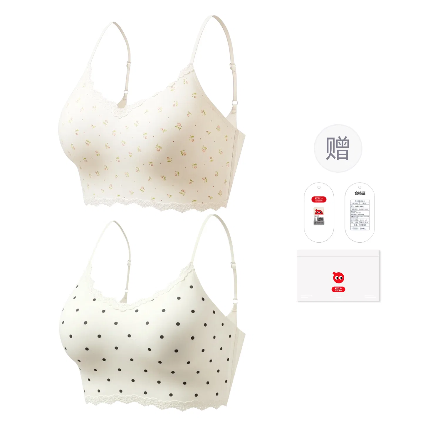 Детский бюстгальтер для девочек с принтом Red bean, 2 Pieces In Polka Dot + Crushed Floral Pattern