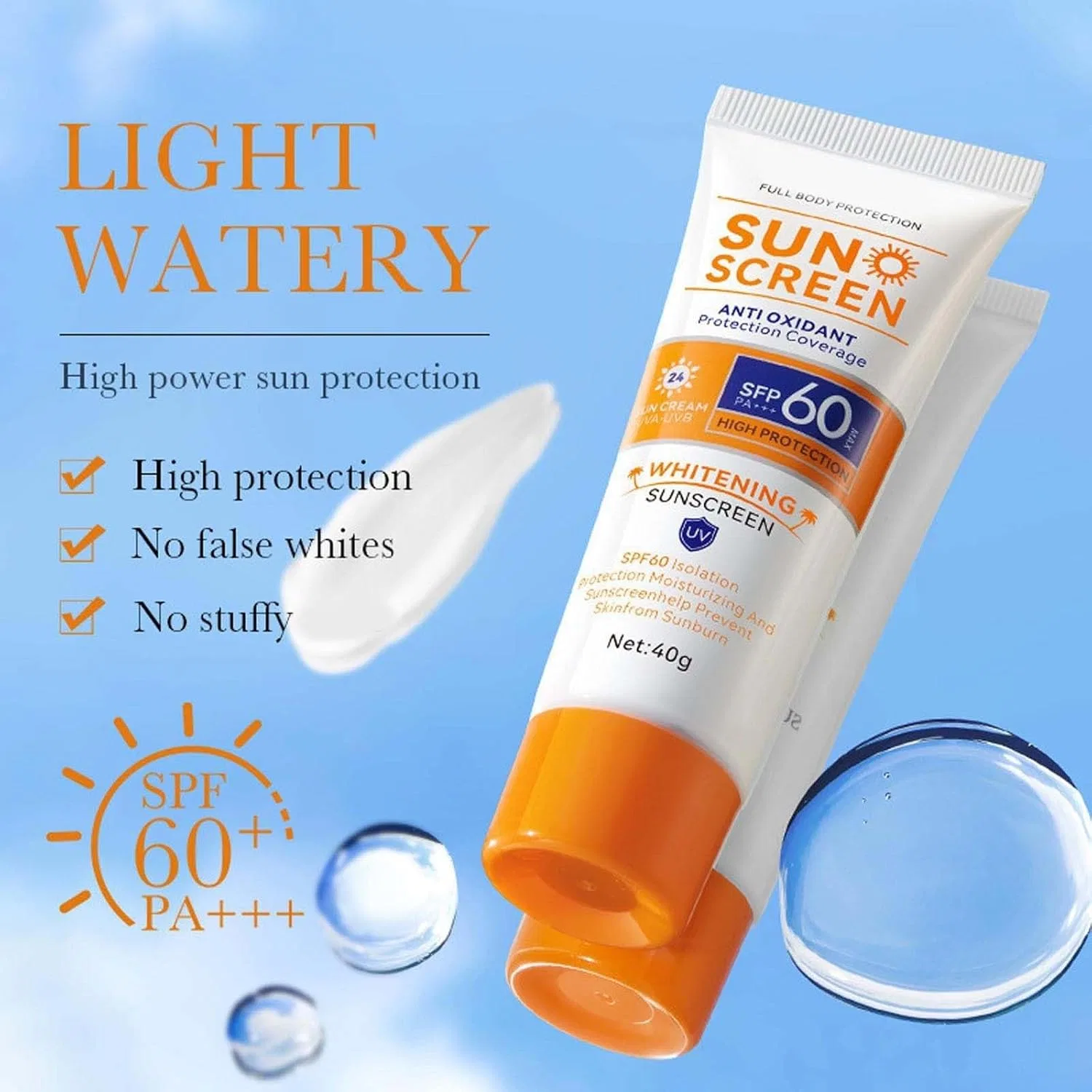 Солнцезащитный крем для лица SPF 60 PA+++, NTHFECG, набор 2 шт, 40 г — фото 4