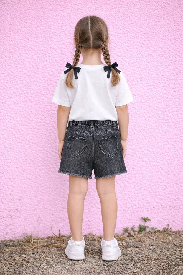 Детские шорты для девочек джинсовые Kinora Kids, Black — фото 2