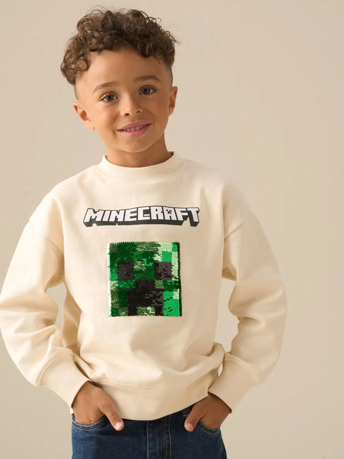 Свитшот с пайетками Minecraft Angel & Rocket, кремовый
