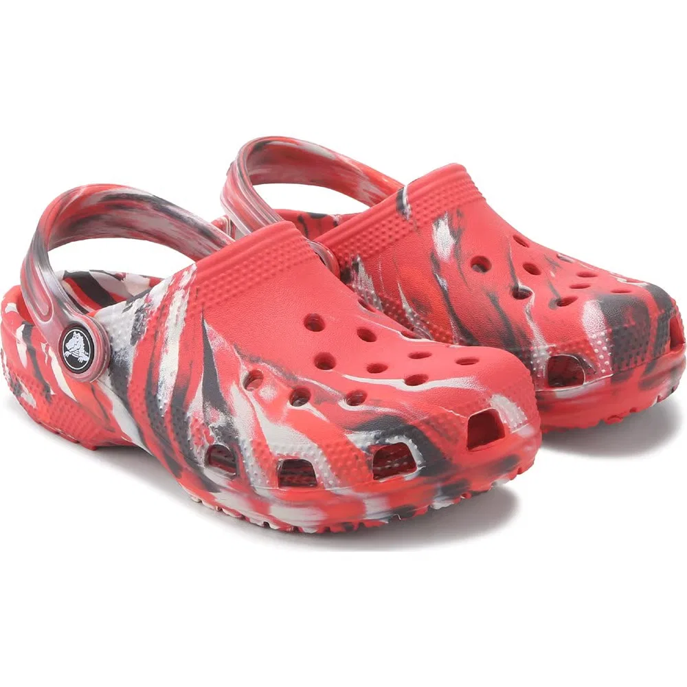 Детские классические сабо с мраморным рисунком Crocs, Red/Black Marble