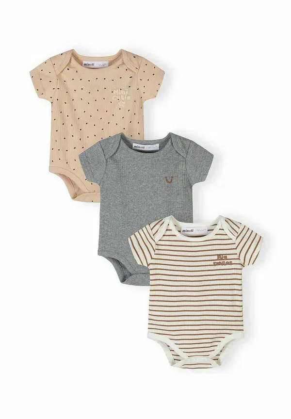 Комплект боди с коротким рукавом, хлопок, 3 pack short sleeve, Minoti, серый меланж/бежевый