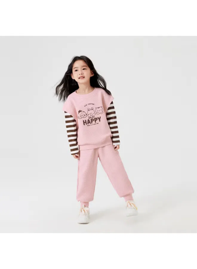 Комплект из двух предметов с вафельной вязкой для малышей, модель Soft waffle-knit, Balabala, розовый — фото 3