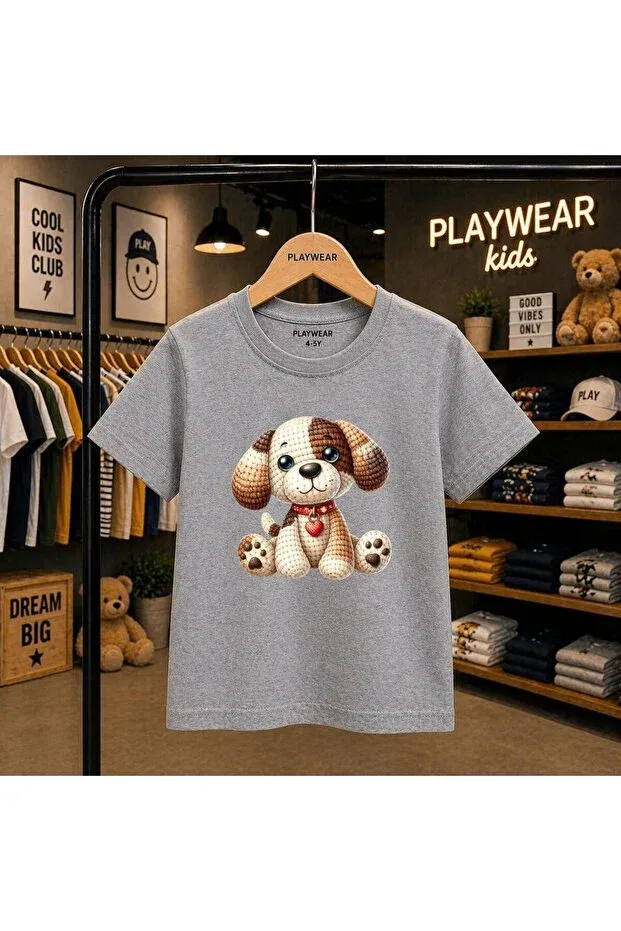 Детская футболка с принтом Knitted Doge Printed Playwear, Gray