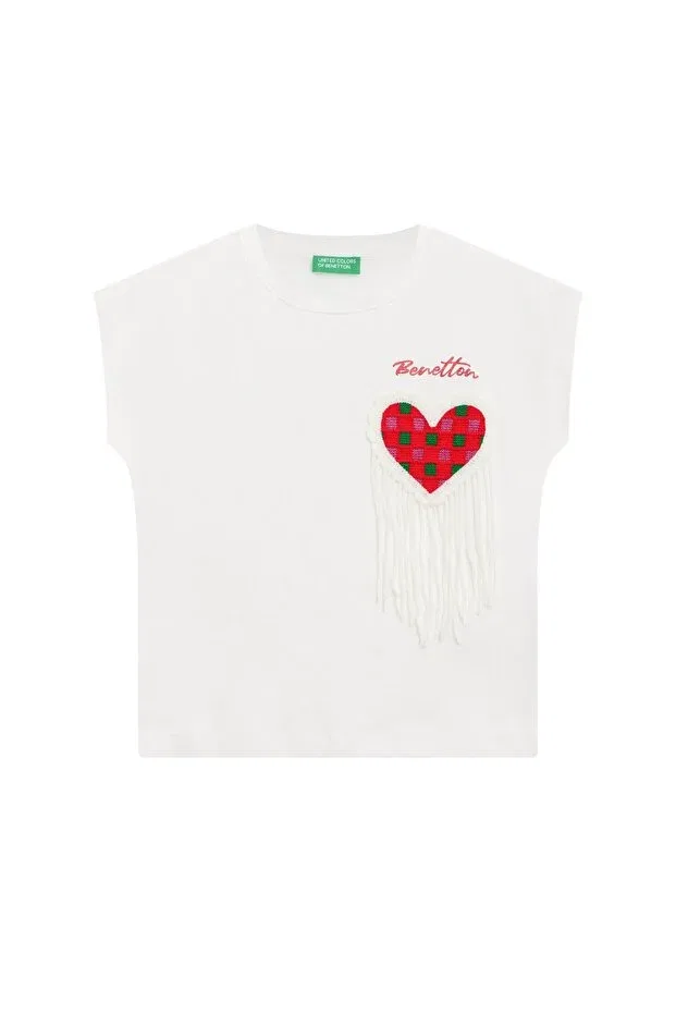 Детская футболка для девочек с принтом Heart United Colors Of Benetton, White