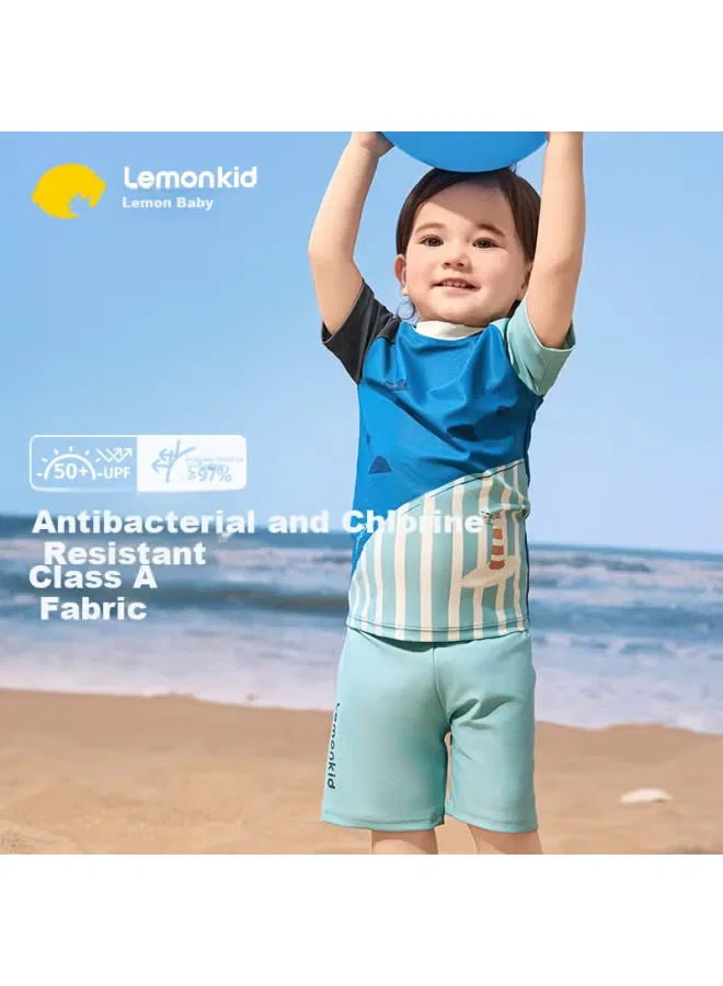 Купальник раздельный детский с принтом перья Lemonkid, синий