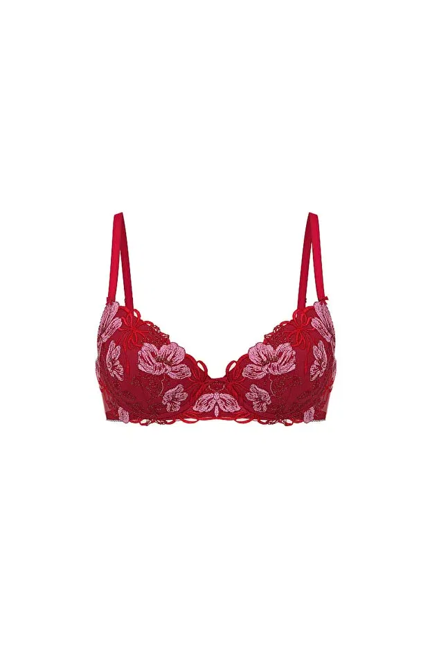 Женский бюстгальтер с принтом Floral Embroidered Demi Bra Victoria'S Secret, Red Flower Embroidered — фото 3