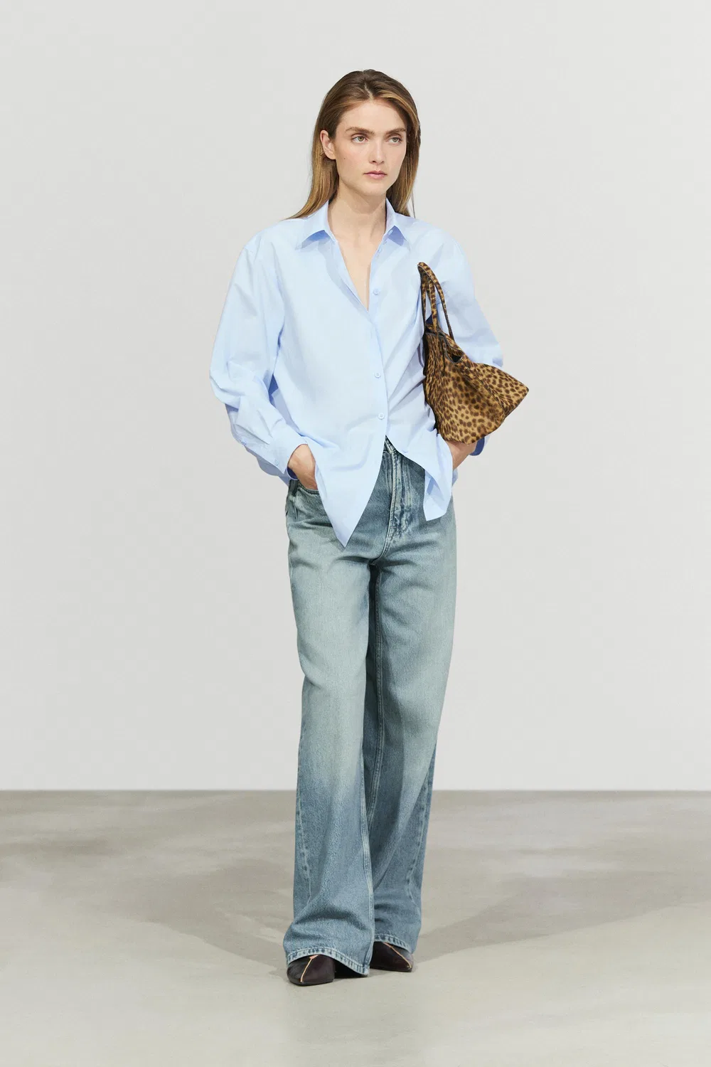 Рубашка Massimo Dutti, хлопковая, небесно-голубой — фото 4