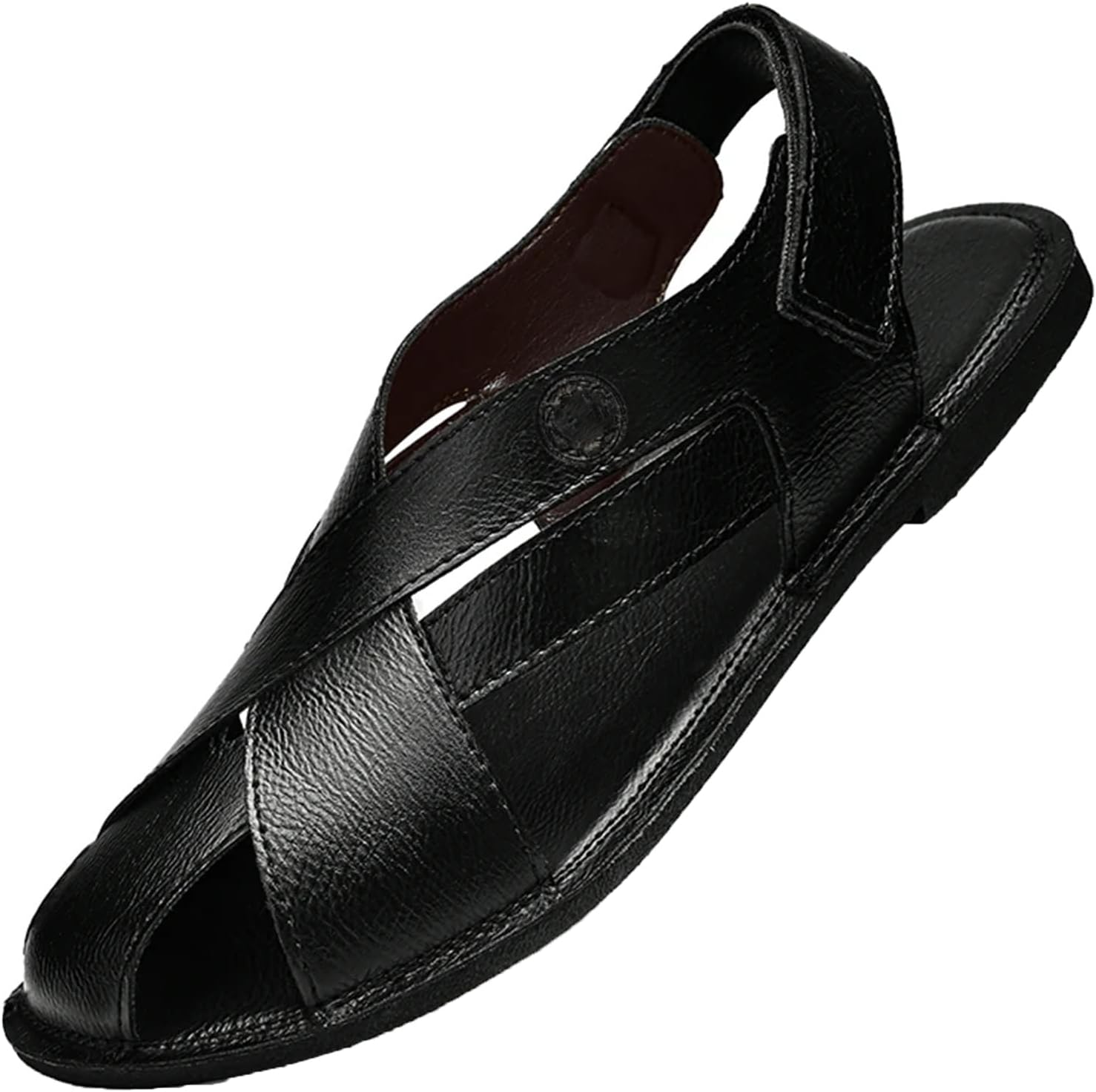 

Мужские сандалии из натуральной кожи, плоские, открытые, повседневные, летние, дышащие, больших размеров Generic, черный