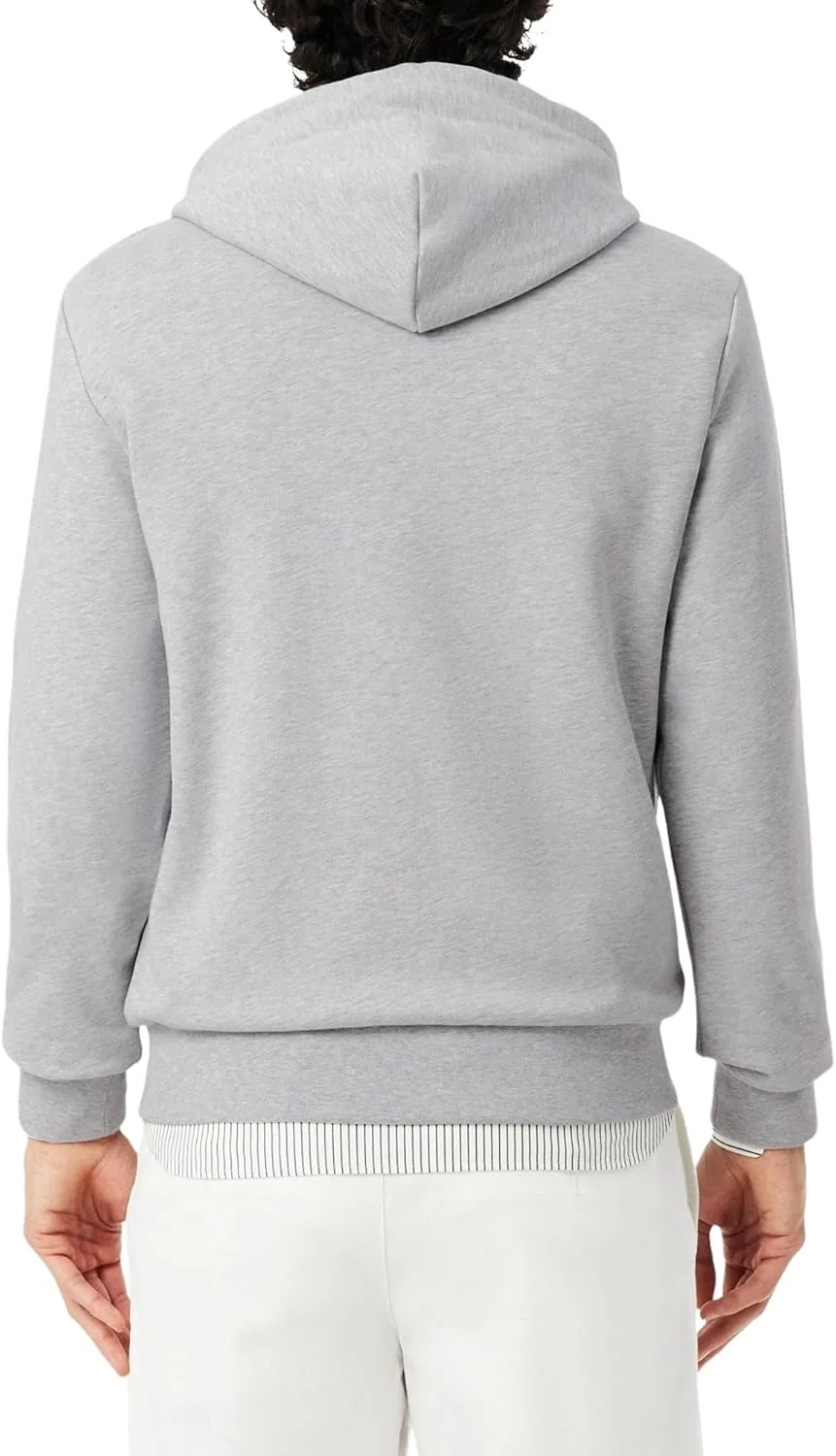 Толстовка Lacoste Мужская хлопковая с капюшоном, однотонная, серебристая — фото 2
