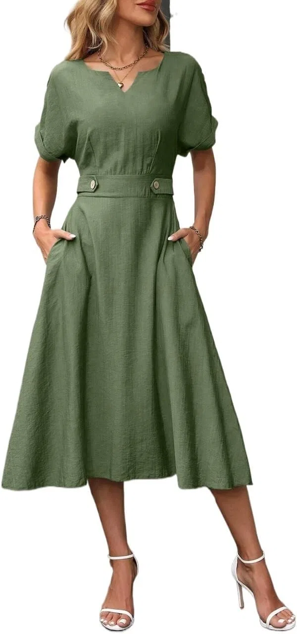 Женское платье A-силуэта миди с запахом, Army Green
