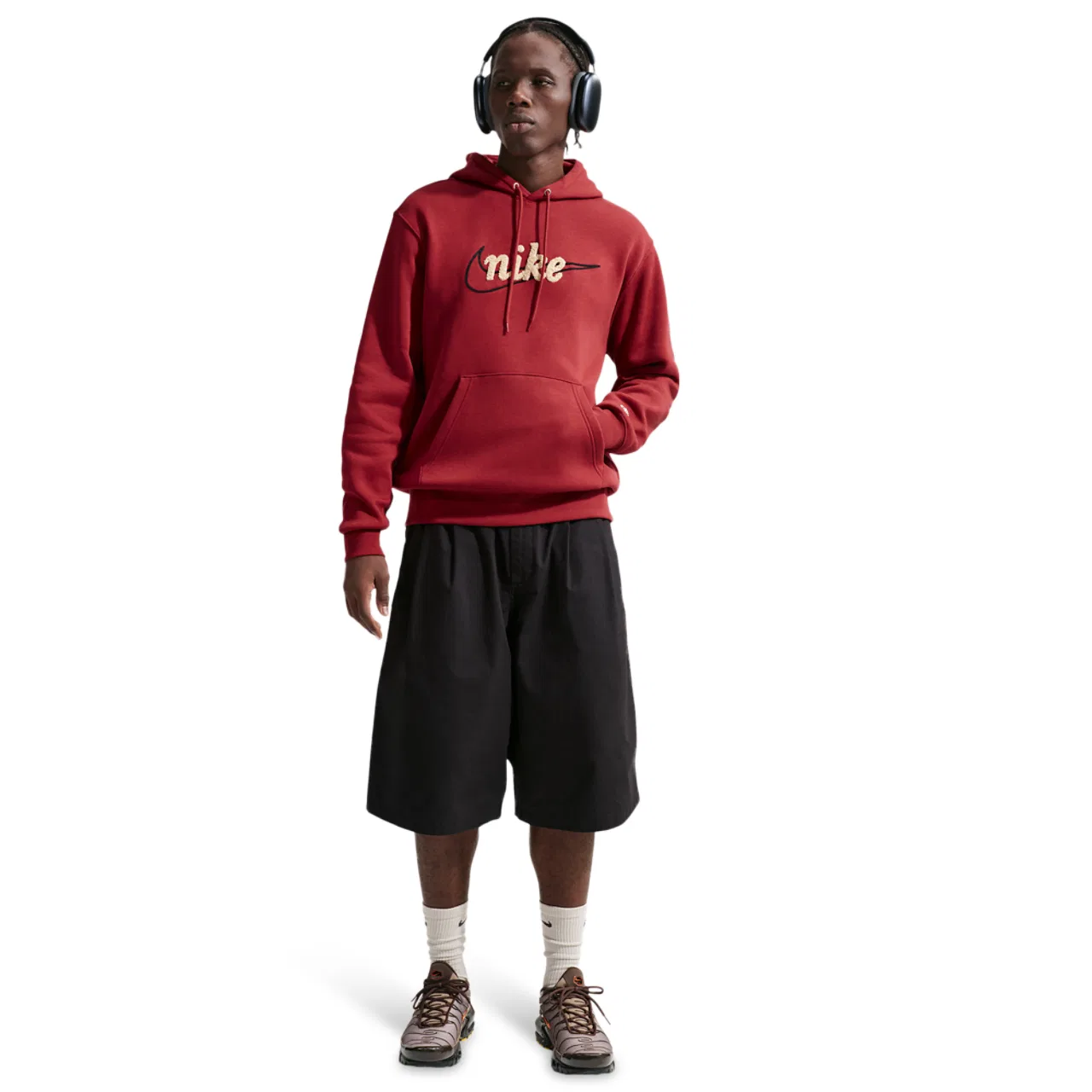 Мужское худи с капюшоном и шнурком, с нагрудным карманом, Nike Club BB Hoodie CTB, Nike, Team Crimson/Lt Khaki/Team Crimson — фото 3