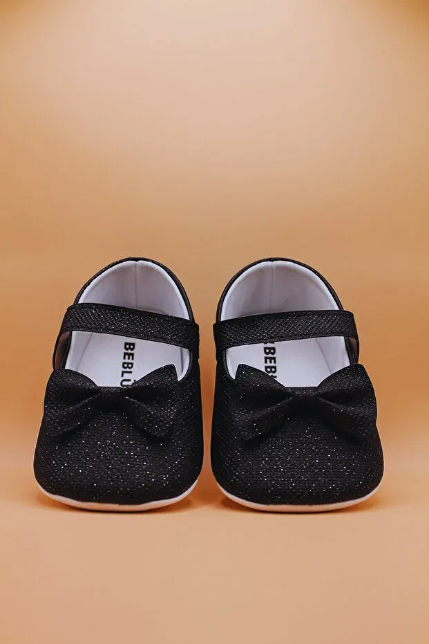 Детские балетки для девочек с блестками Glitter ballerina baby shoes with bow Bebluxbaby, Black — фото 2