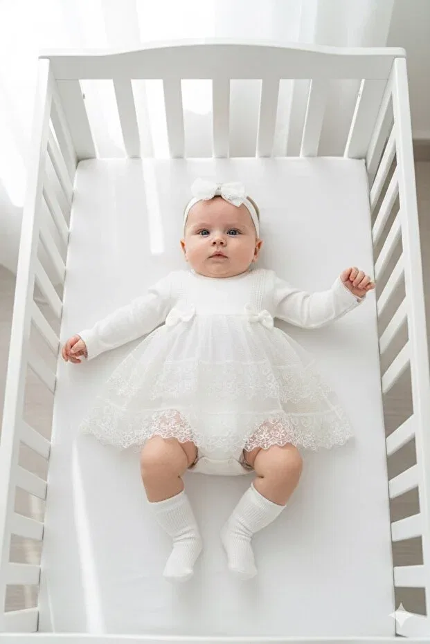 Детское платье-боди для девочек с вышивкой Miniday Baby, Ecru